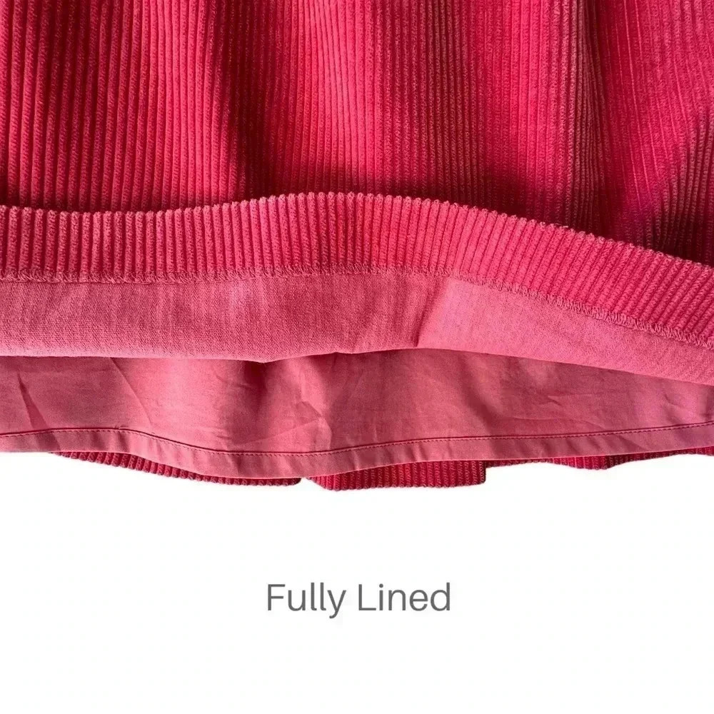 WIDE WALE COTTON CORDUROY SKIRT PINK PLEATED LINED POCKETS | SIZE: 2 - Picture 6 of 9